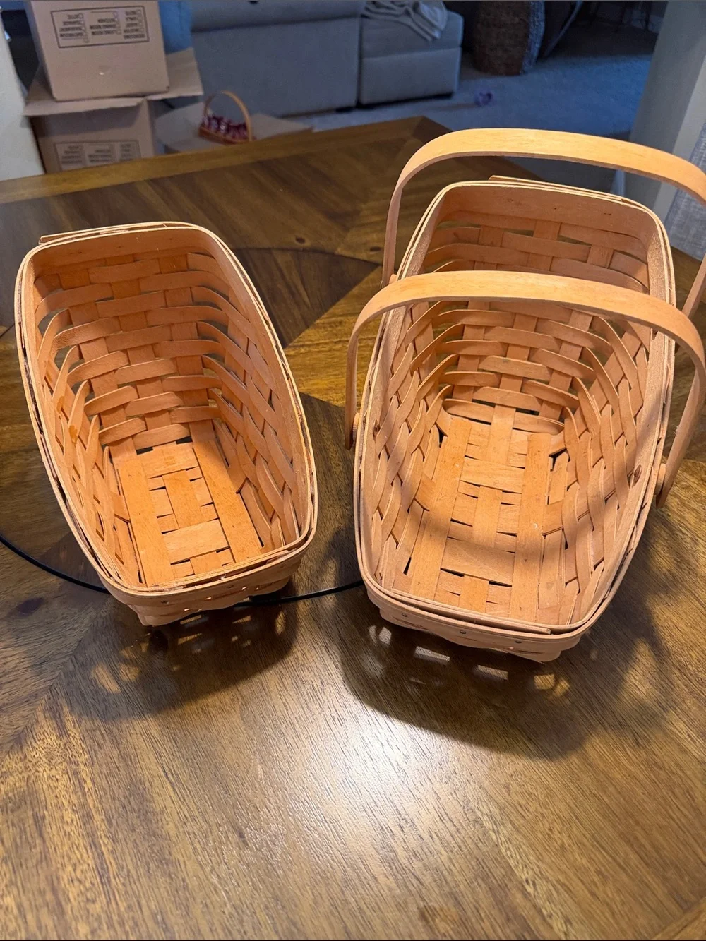 Longaberger Handwoven Tan Wood Oval Baskets with Handles - Pair